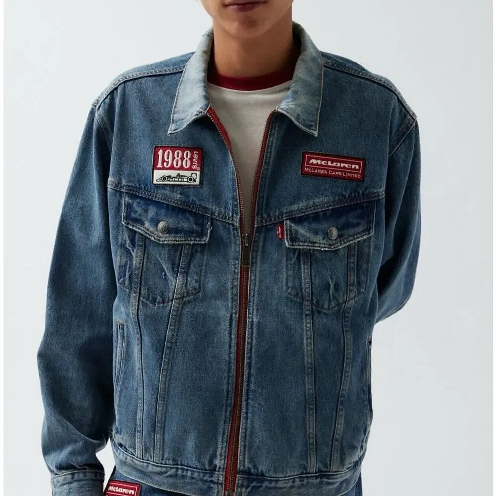 Levi's x Mclaren Denim Jacket Racing “Heritage” Trucker Blue Zip Up Size Small‎ - Picture 5 of 7